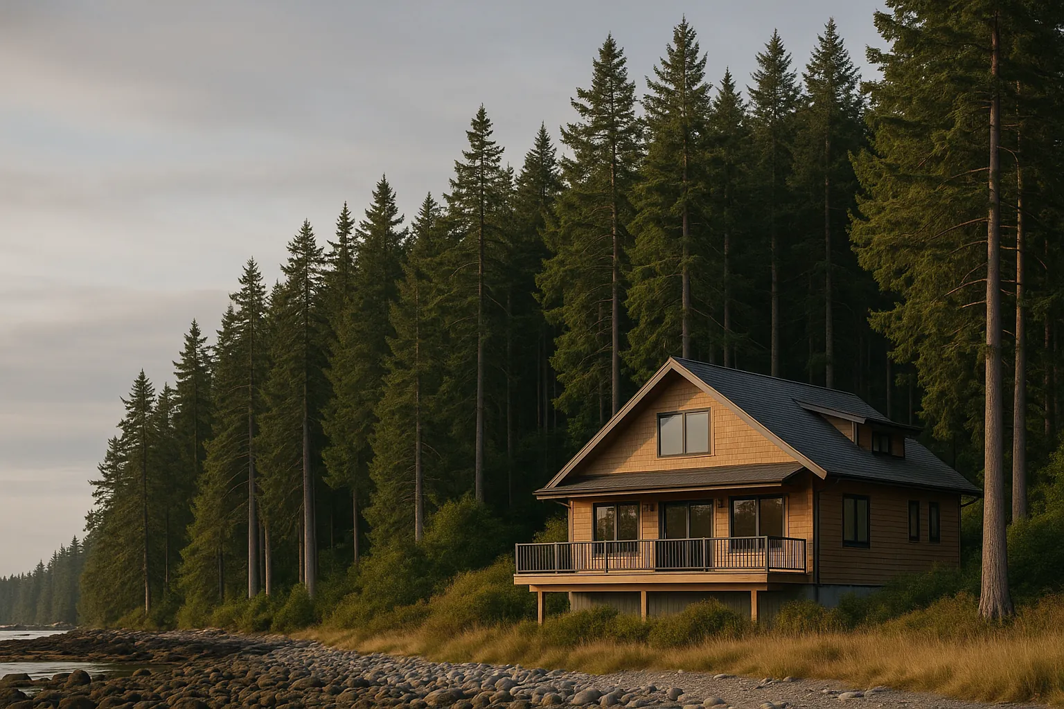 A secure vacation home among evergreens on Vancouver Island